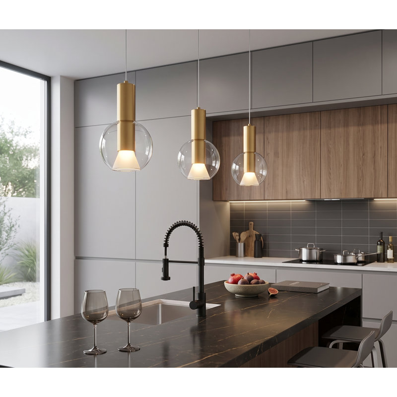 Luminaire suspendu en verre Rosson, Doré