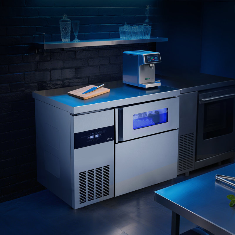 Machine à glaçons commerciale, machine à glaçons en acier inoxydable de 265 lb / 24H avec plan de travail, 66 lb de rangement et 126 cubes / cycle, fabrication de glaçons autonettoyante autoportante pour la cuisine du bar, de la maison et du restaurant