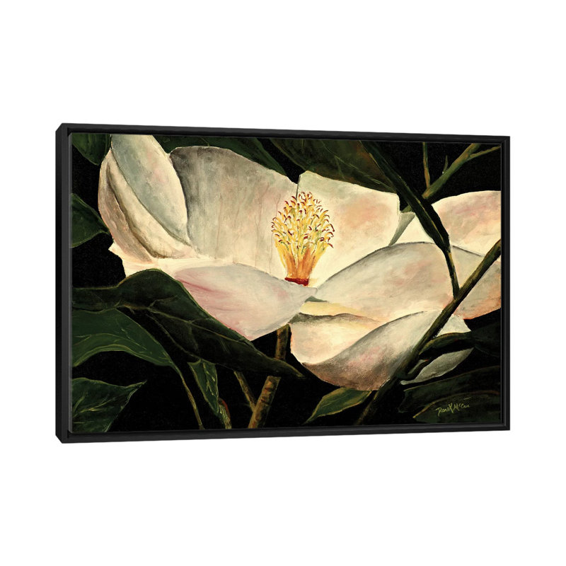 « magnolia fleur », reproduction sur toile, H 18 po x l 26 po x P 1,5 po, Toile avec cadre noir, Pas de tapis