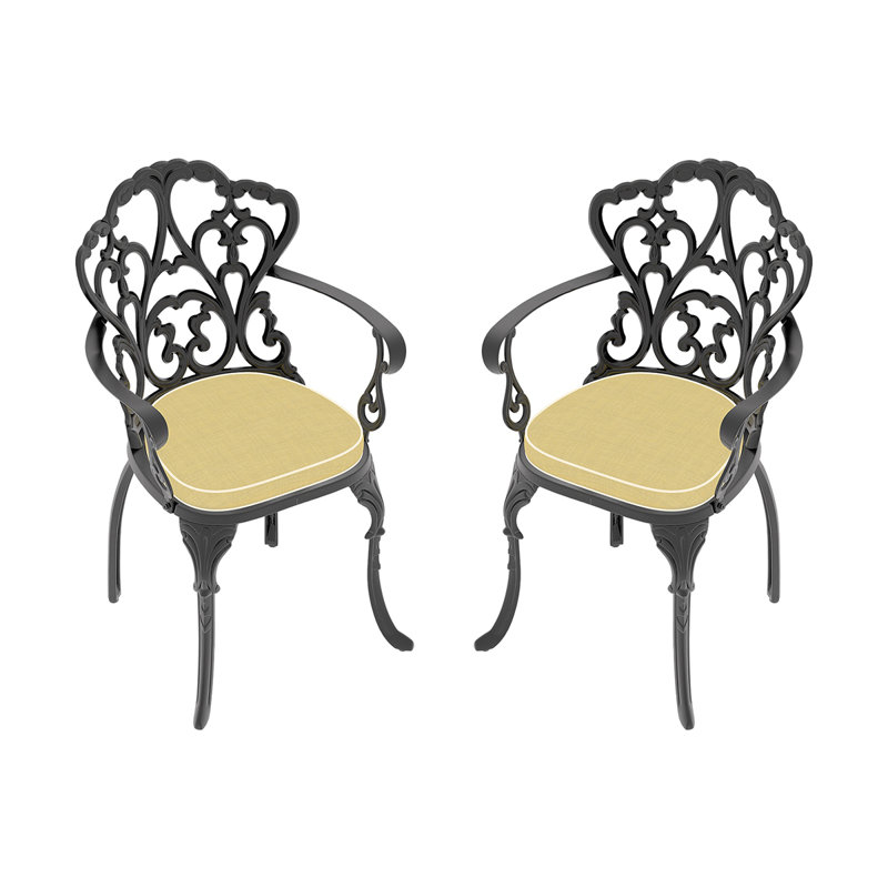 Chaise de patio en fonte d'aluminium avec structure et coussins noirs, 2