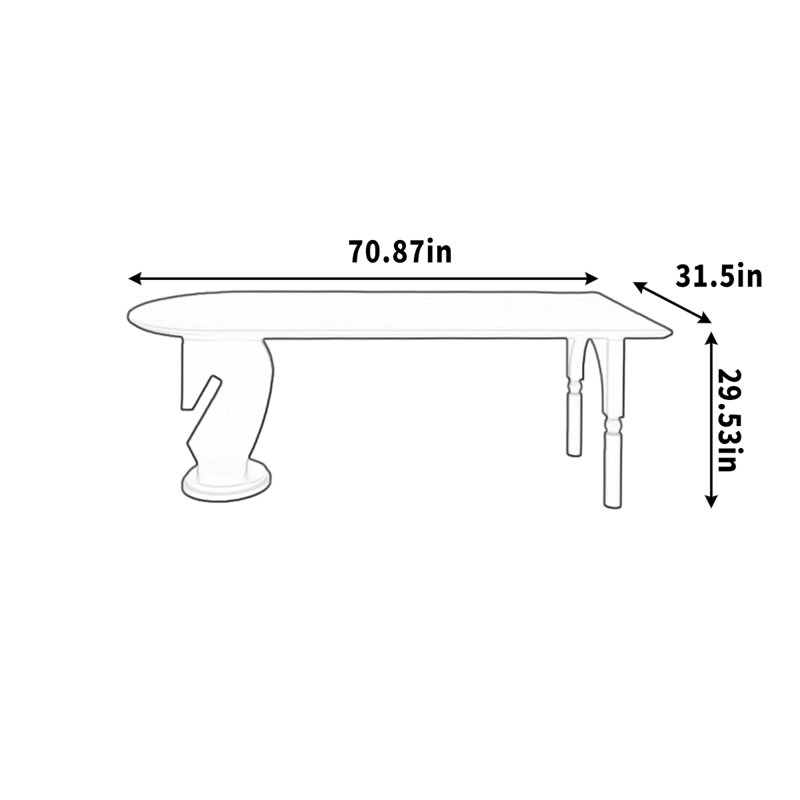 Un bureau en bois semi-circulaire avec une tablette spacieuse, H 29,53 po x l 70,87 po x P 31,5 po