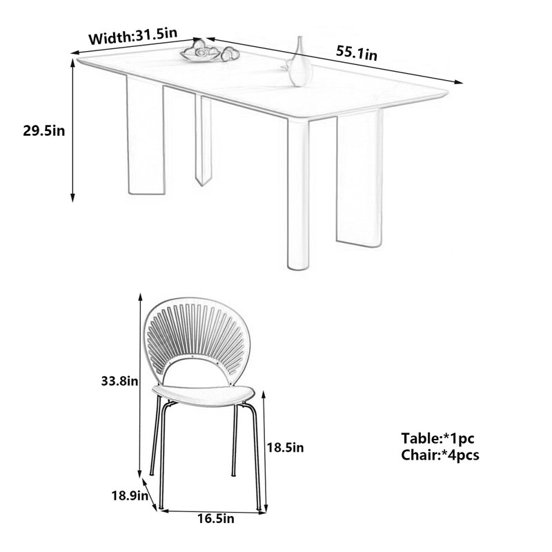 Table de salle à manger blanche, H 29,5 po x L 55,1 po x l 31,5 po