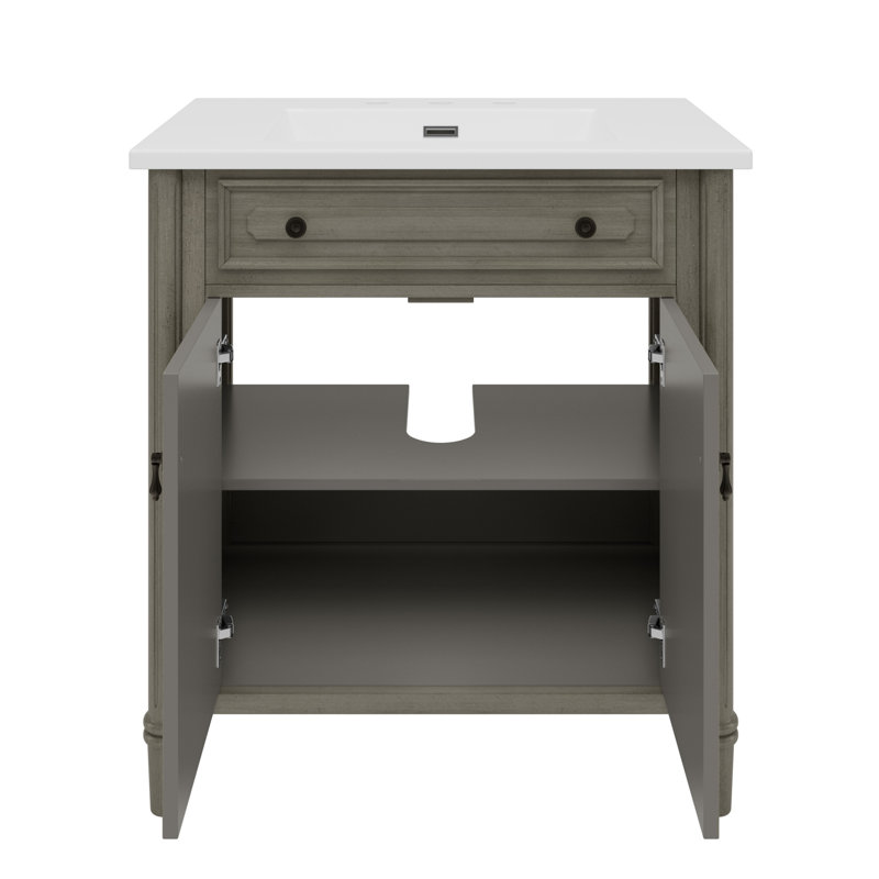 Meuble-lavabo simple 31 po avec lavabo en céramique Rustic, Gris antique