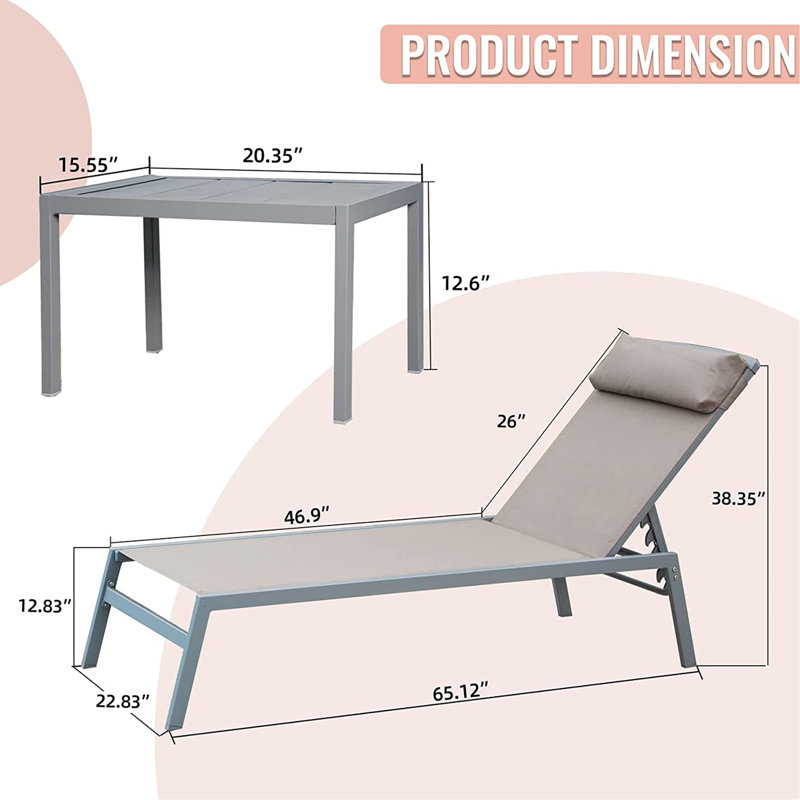 Chaise longue de patio - aluminium, 5 dossiers réglables, terrasse, pelouse, jardin, structure extérieure en aluminium kaki au bord de la piscine, réglable, balcon, jardin