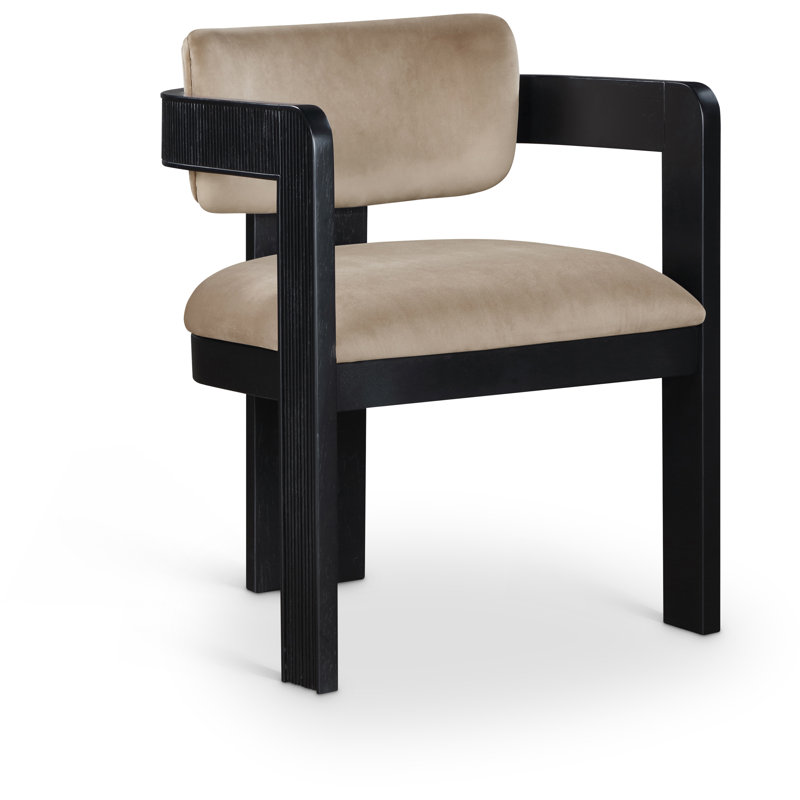 Sacha Frink Upholstered Dining Arm Chair, Beige Velvet, Black