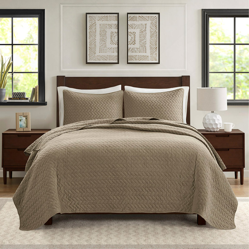 Ensemble de courtepointe surdimensionnée pour grand lit 3 pièces avec motif à chevrons et sensation de velours pour un sommeil confortable