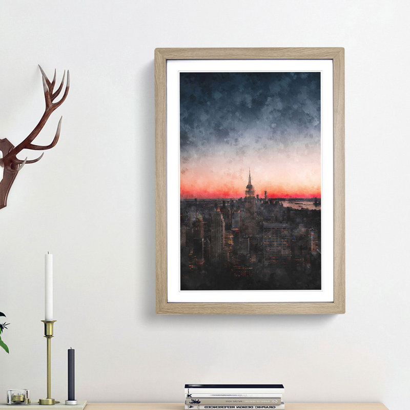 The Empire Stae in New York 1 Piece Single Picture Frame Painting on MDF, 87cm H x 62cm W x 2cm D, Oak Framed