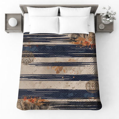 Couvre-lit matelassé à rayures bleues beiges toutes tailles