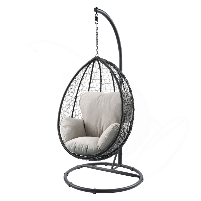Chaise suspendue en tissu et blanc Simona, Coussin blanc / cadre noir