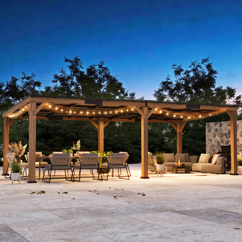 Maple Cedar Wood Patio Gazebo With Slope Hard Top Galvanized Steel Roof Pavilion,Using Storage, Party Chat And Grill