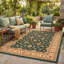 Tapis Courtyard traditionnel à motifs floraux or, vert, crème et ivoire, lavable à la machine, antidérapant, à poils courts, pour l'intérieur et l'extérieur, adapté aux animaux domestiques, idéal pour le salon, la chambre, la salle à manger, l'entrée, le couloir ou le bureau.-1795401774