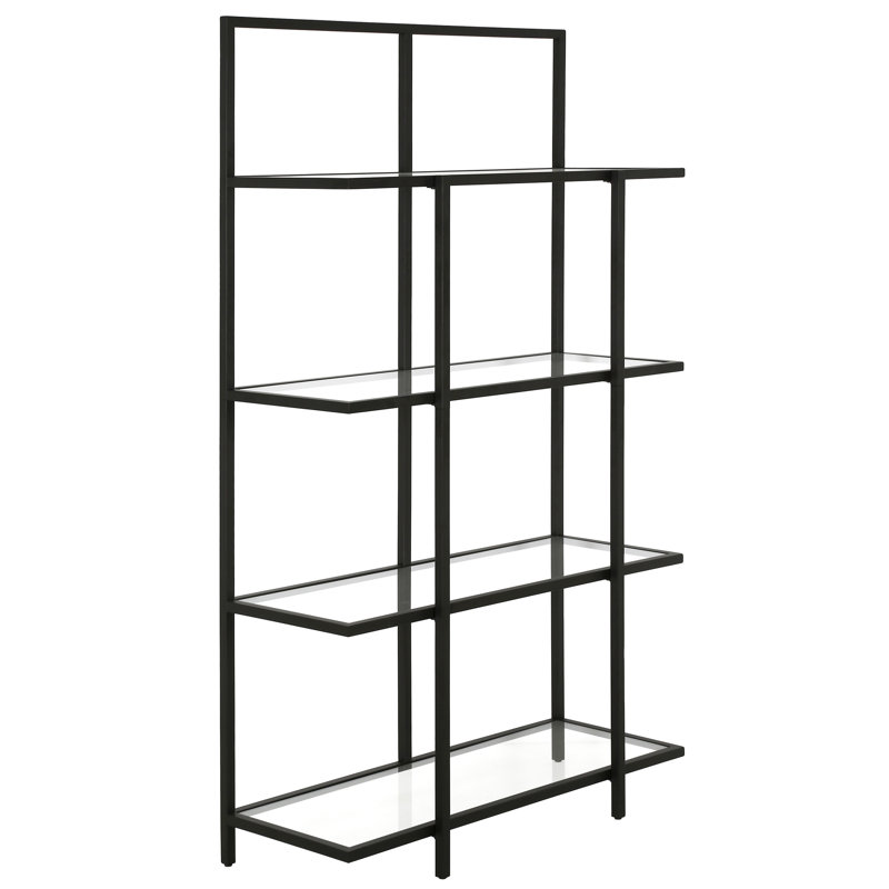 Ingels 62"H 4-Tier Metal Glass Tall Rectangular Bookcase in Blackened Bronze, Blackened Bronze