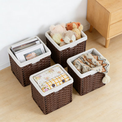 Bacs de rangement en osier avec doublures amovibles, paquet de 4 paniers tressés pour l'organisation