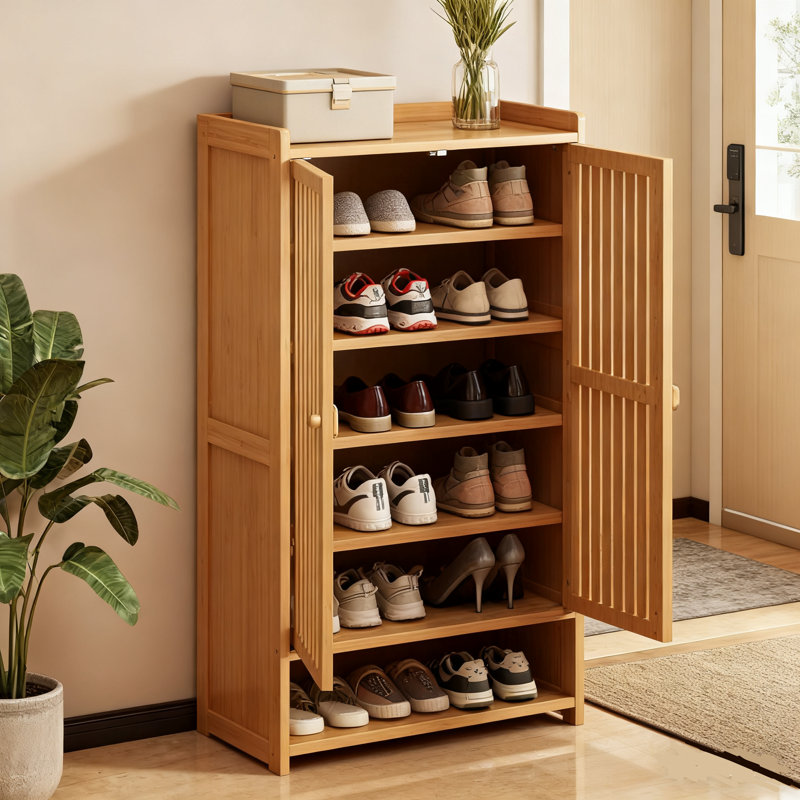 Range-chaussures en bambou à 2 portes et 7 niveaux, H 47 po x l 23,62 po x P 12,59 po