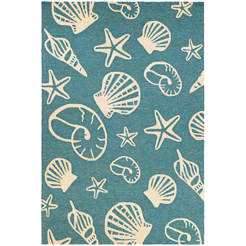 Tapis turquoise bouclé / crocheté à la main Trumbull, Rectangle : 5 pi 6 po x 8 pi