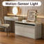 Modern Extendable Makeup Vanity Table with Led Light,Storage Organizer Modern Cream Vanity Desk for Bedroom
