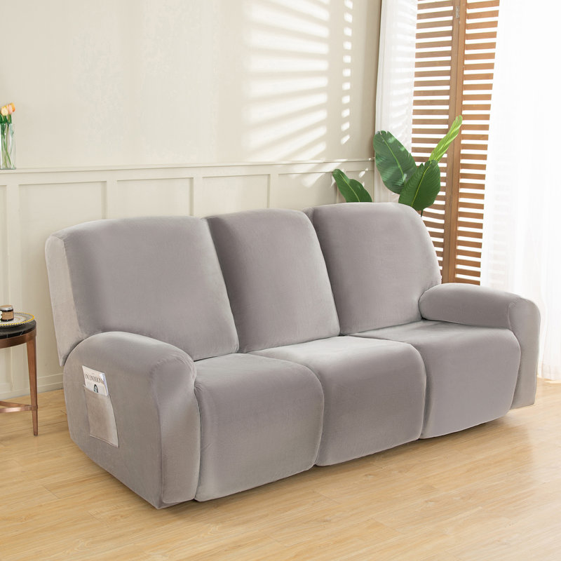 Housse pour canapé à coussins carrés/rectangulaires, Velours gris argenté