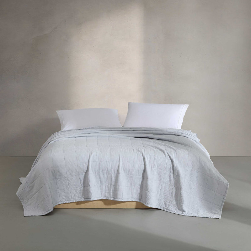 Calvin Klein Cotton Gauze Solid Cotton Blue Quilt Set, King Quilt + 2 King Shamps