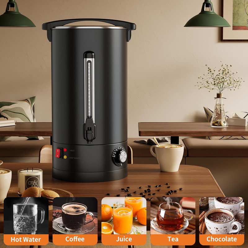 Urne à café commerciale commerciale en acier inoxydable à double paroi 12 à 18 L, 60 à 120 tasses pour la restauration et les événements