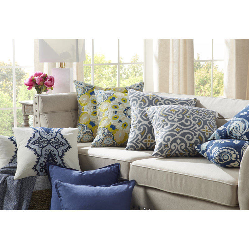 20" Square Embroidered Cotton Medallion Throw Pillow