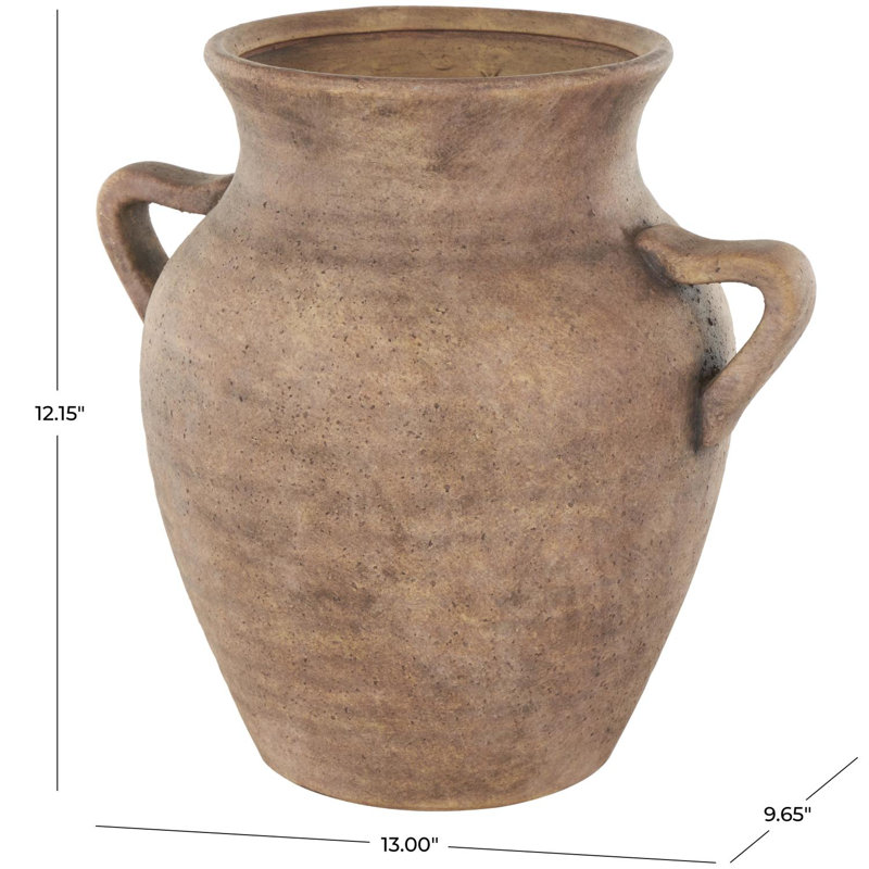 Birch Lane™ Daily Ceramic Antique Style Textured Vase With Shadings And Handles, Brown