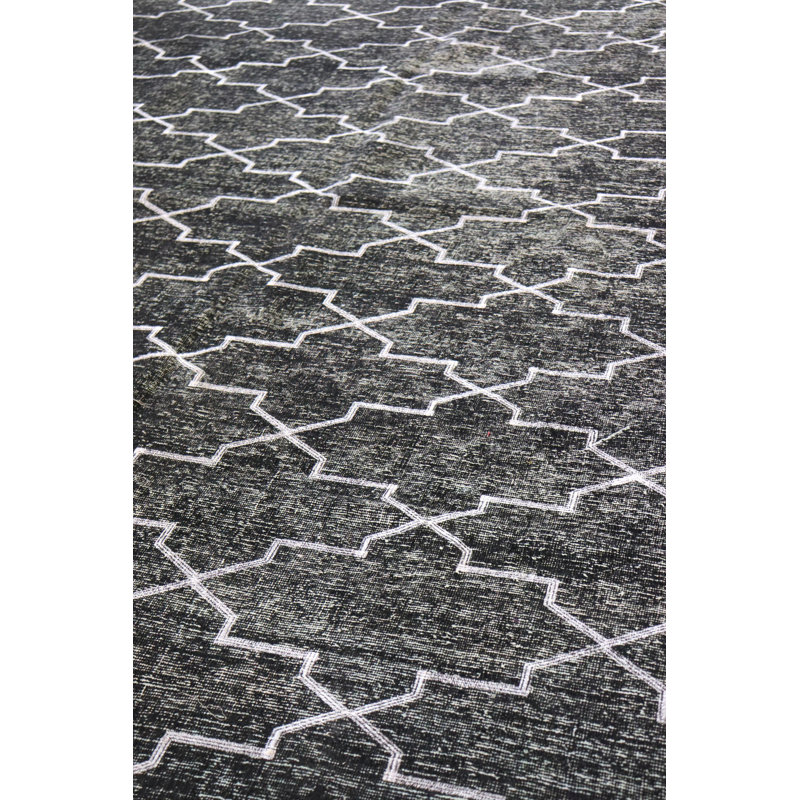 Tapis unique noir, onyx et argent 8 pi 5 po x 12 pi 8 po Overdye