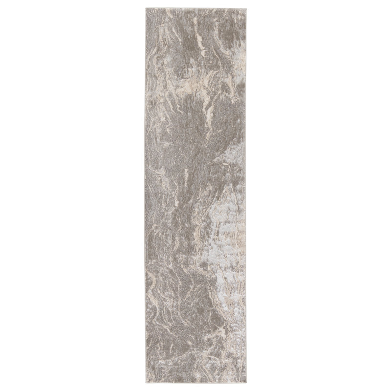 Tapis abstrait gris / crème Geting, Tapis de couloir 2 pi 2 po x 8 pi