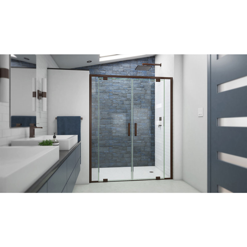 Terrace 58" W x 72" H Pivot Semi-Frameless Shower Door, Bronze