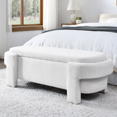 Banc rembourré en lin avec grand espace de rangement pour le salon, le vestibule et la chambre à coucher, blanc