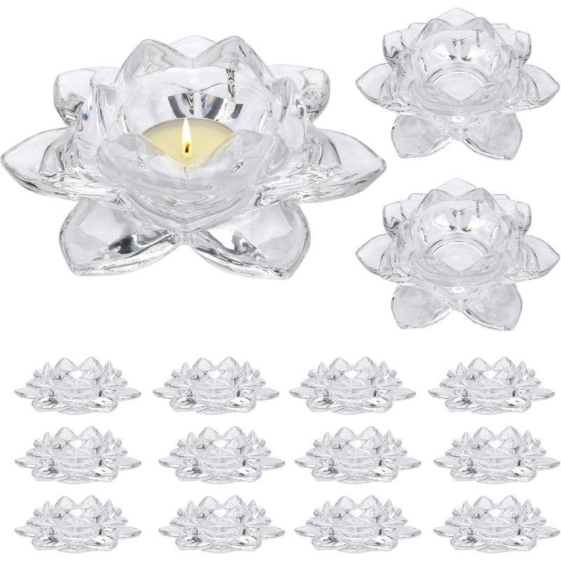 Set Of 15 Crystal Glass Lotus Tealight Candle Holders