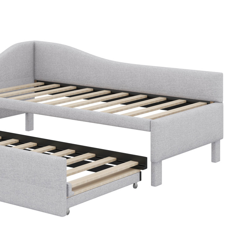Twin Size Upholstered L-Shaped Upholstered Daybed With Trundle, Gray