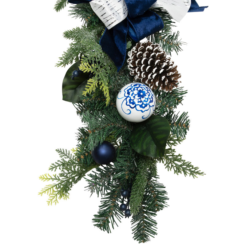 Frosted Pine With Blueberries Bows And Ornaments Christmas Garland - 6' X 8" - Unlit