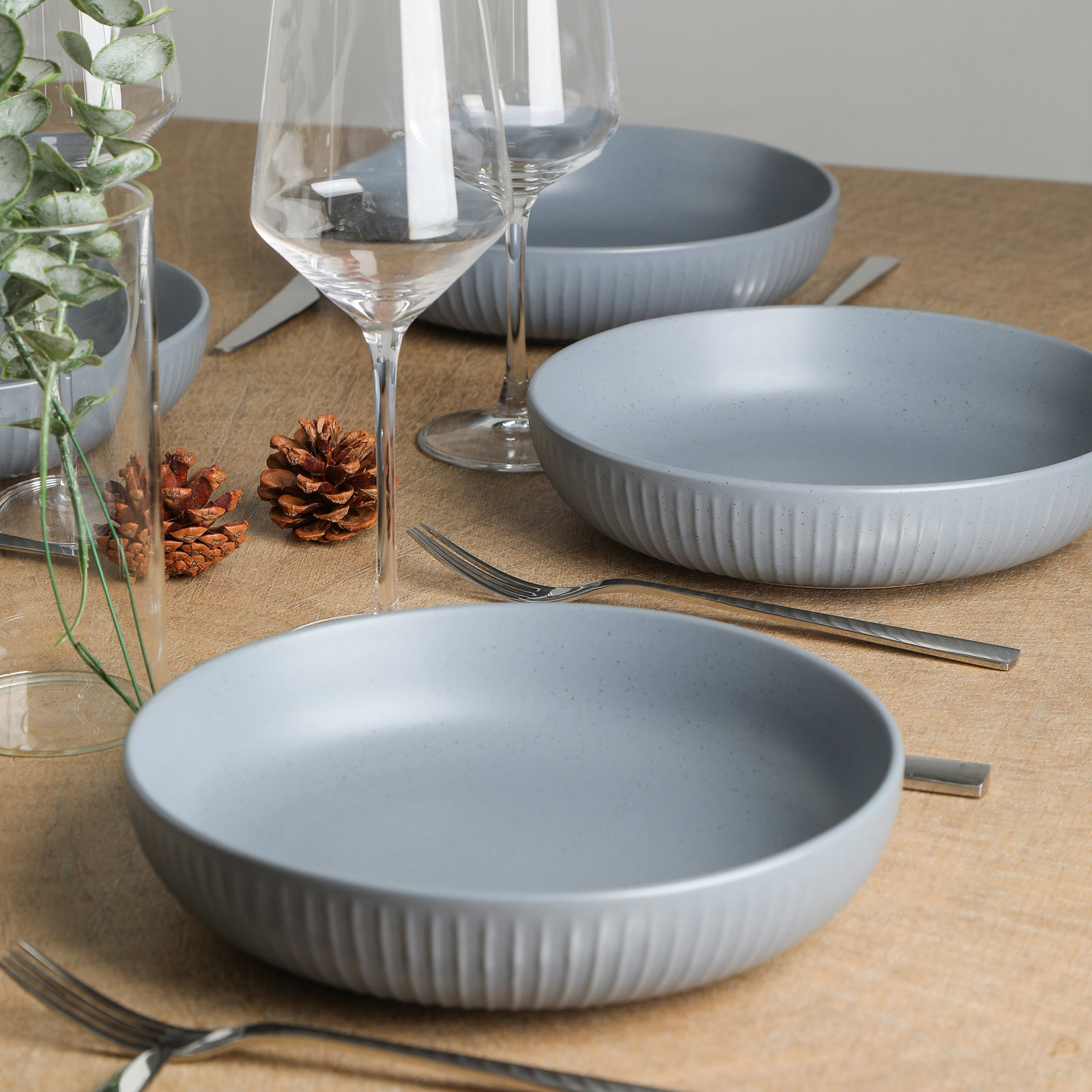 Stone Lain Logan 4-Piece Bowl Set Stoneware, Gray