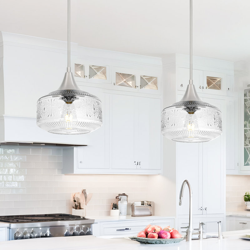 1 - Light Single Pendant, Clear, Brushed Nickel