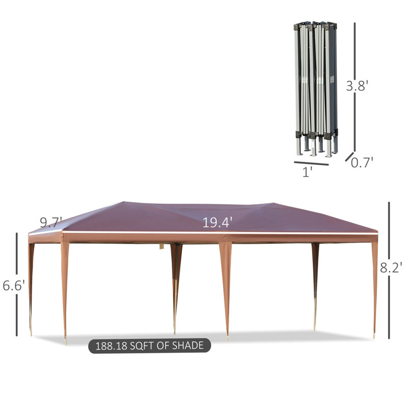 Tente escamotable 10 pi x 19,2 pi Outsunny, Brun