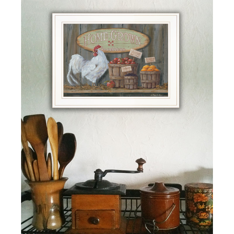 "Home Grown", art mural encadré pour la maison par Pam Britton, H 15 po x l 19 po x P 1 po, Cadre blanc