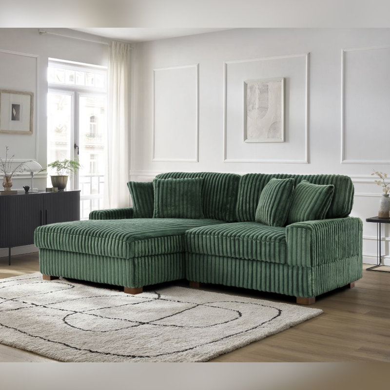 2 Seater Sectional, Green Polyester/Foam Padding