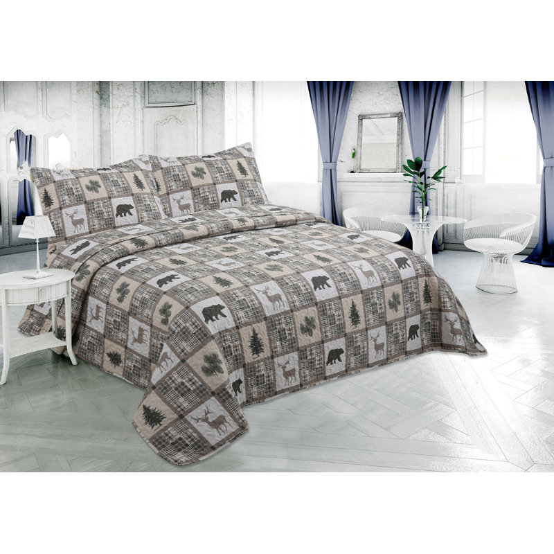Black and Taupe Cotton Twin Reversible Quilt Set