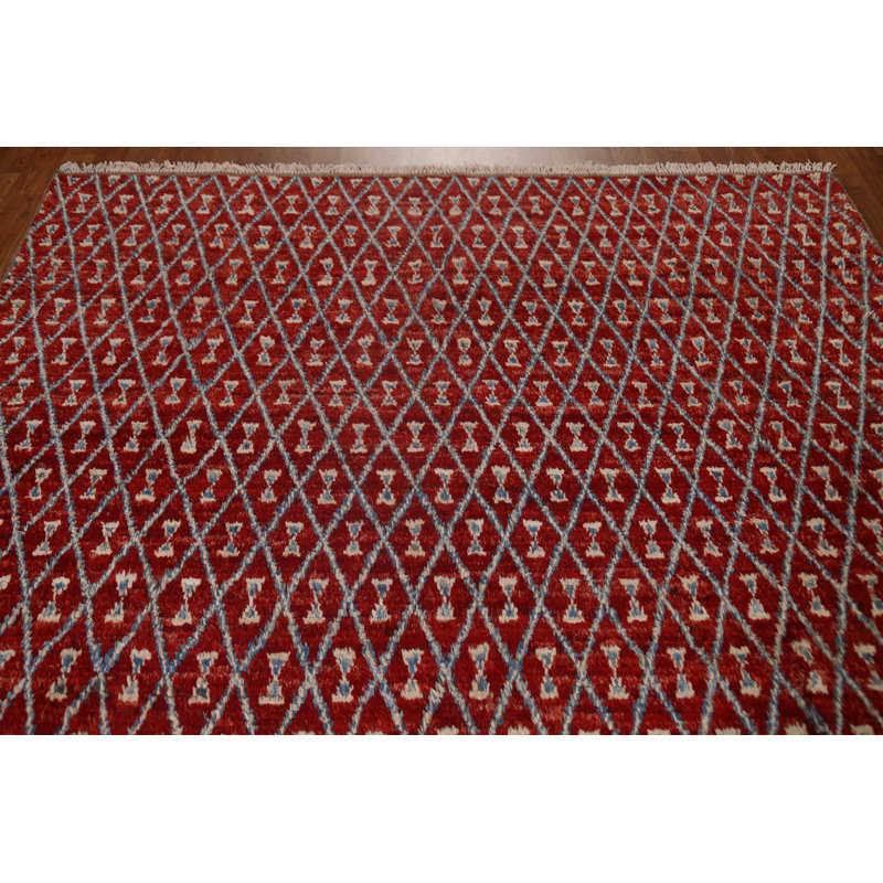 One-of-a-Kind 6'10'' x 9'9'' New Age Rectangle Wool Area Rug in Gold and Red