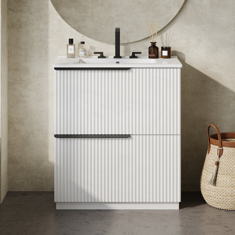 Meuble-lavabo 30 po avec lavabo en céramique et tiroirs pleine extension, Blanc
