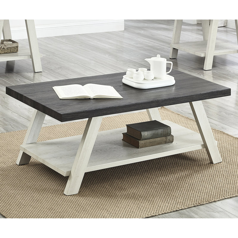 Multicolore table basse en bois patiné en deux tons - P 24 po x H 19 po, Blanc, Noir
