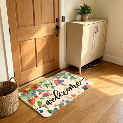 Tapis de bienvenue aquarelle imprimé floral 20 po x 32 po