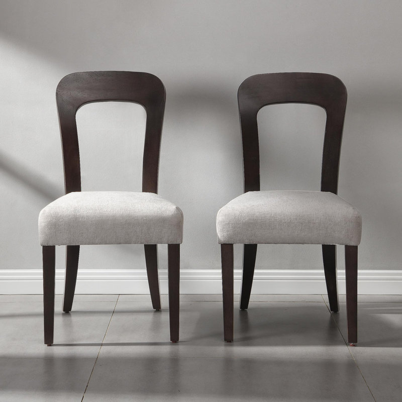Ensemble de 2 chaises de salle à manger rembourrées avec sièges en tissu gris et pieds en bois d'hévéa brun foncé, capacité de poids de 330 lb