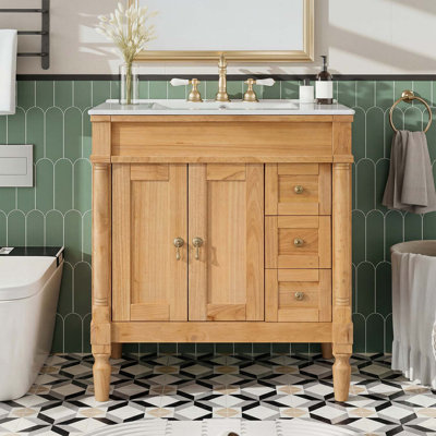 Meuble-lavabo moderne avec portes à fermeture douce, lavabo en céramique