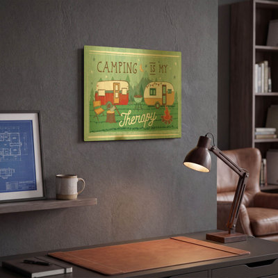 «Comfy Camping 8» par Melissa Averinos, art mural en métal doré, 16 po x 12 po