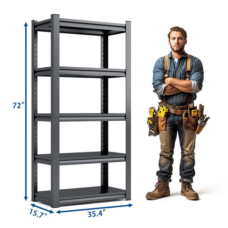 Étagère à 5 niveaux avec rails de protection latéraux, H 72 po x l 35,4 po x P 15,7 po, Black 1