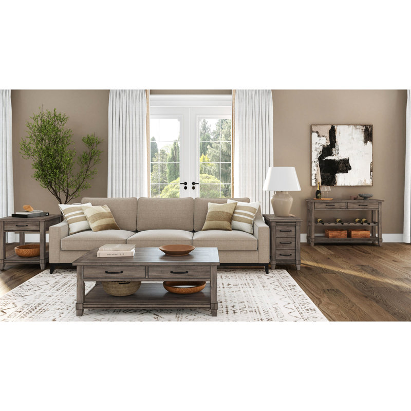 Rustic Gray End Table With Storage And Charging Setup 24.01 In. Wide Facility