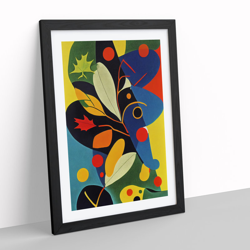 Colourful Abstract Leaves - Single Picture Frame Print, Black, 34cm H x 25cm W x 2cm D