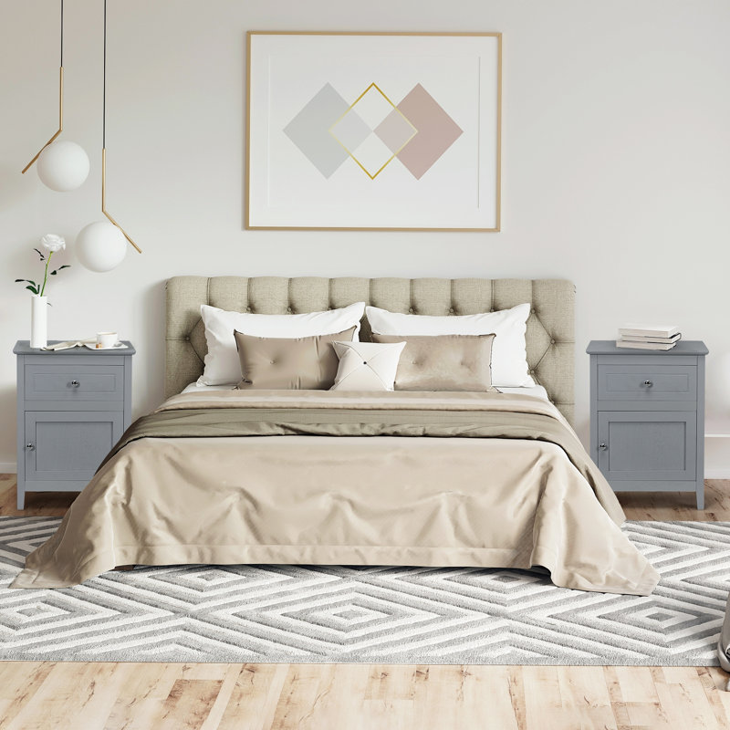Bourrache Wooden Nightstand with Drawer and Cabinet, Gray