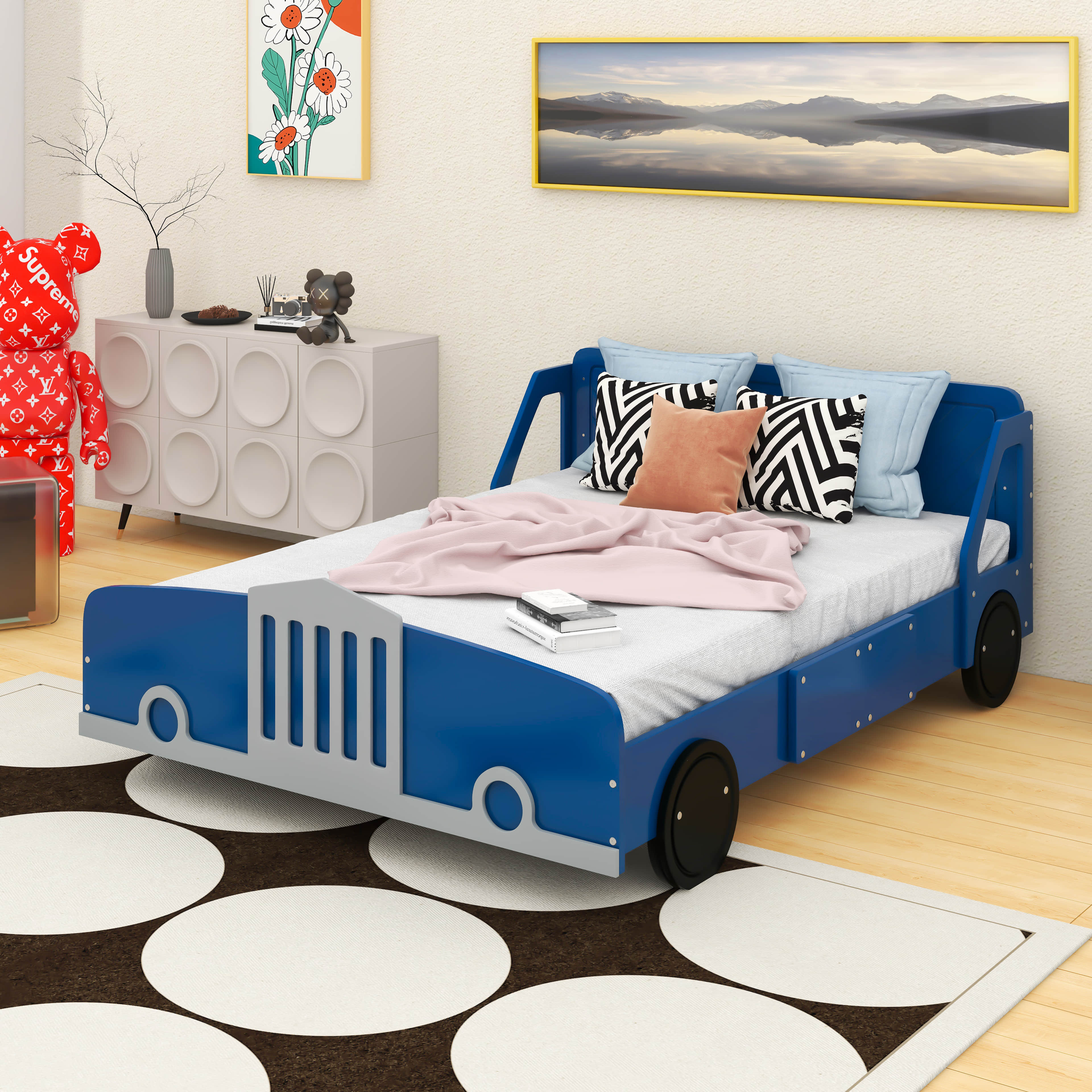 Zoomie Kids Ahviana Full Size Car-Shaped Platform Bed with Wheels | Wayfair